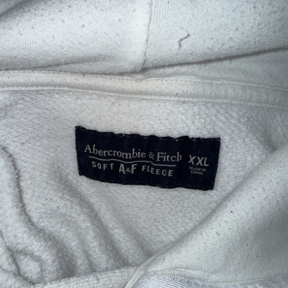 Abercrombie & Fitch White Fleece Pullover Hoodie 2 XL Embroidered Logo Pockets - Picture 3 of 6